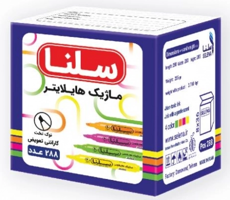 ماژیک هایلایتر چهار رنگ نوک تخت - کارتن مادر 288عددی